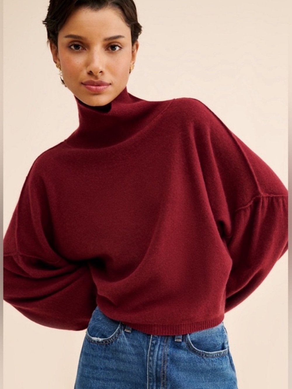 Free People Cashmere turtleneck in burgundy
